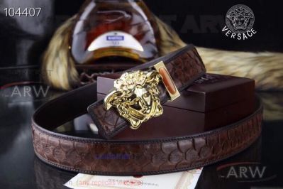 Perfect Fake Versace Belts - Brown Leather Gold Medusa Head Buckle